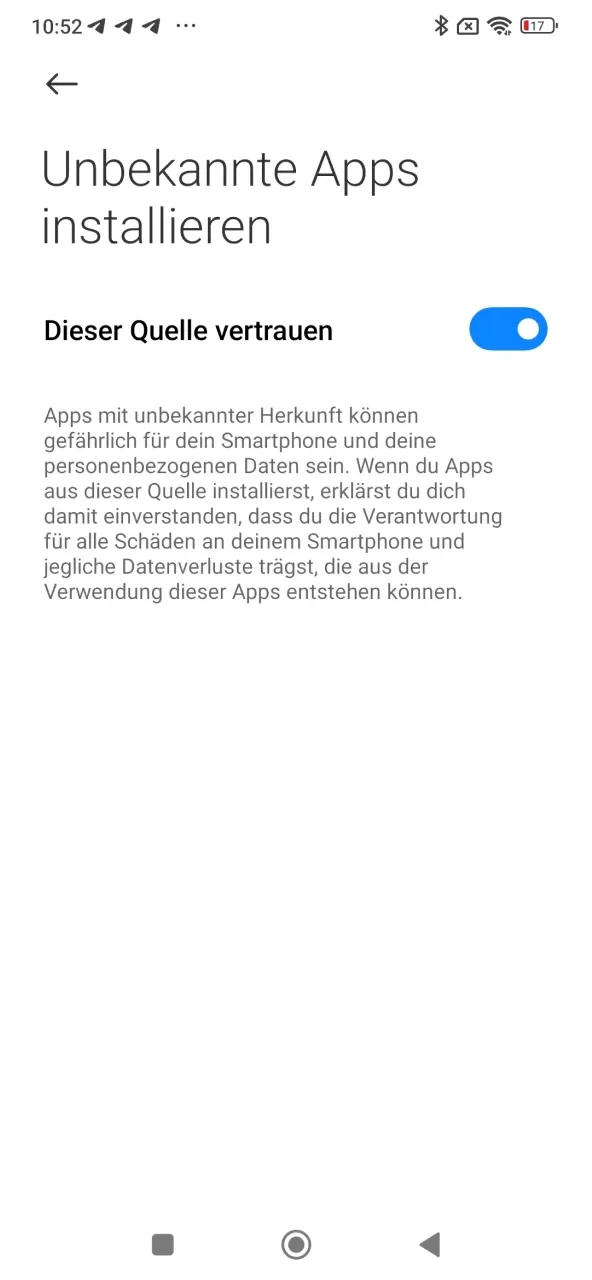 Installation der Nine Casino App durch Geräteeinstellungen freigeben.