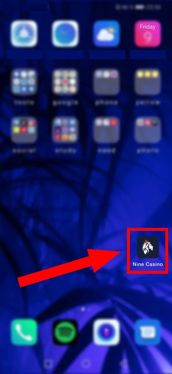 Symbol von Nine Casino finden und Anwendung starten.