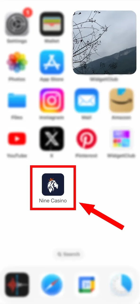 Auf das Nine Casino Icon auf dem Home-Bildschirm tippen.