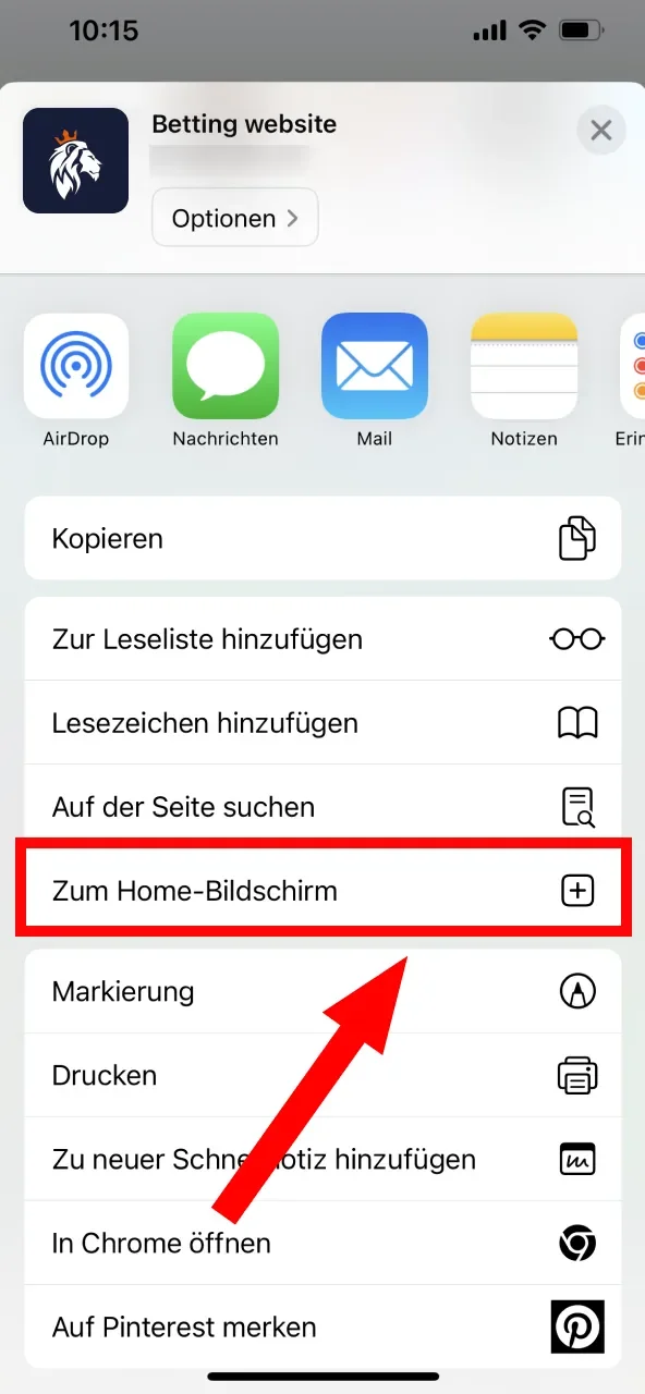 Nine Casino Shortcut zum Startbildschirm hinzufügen.