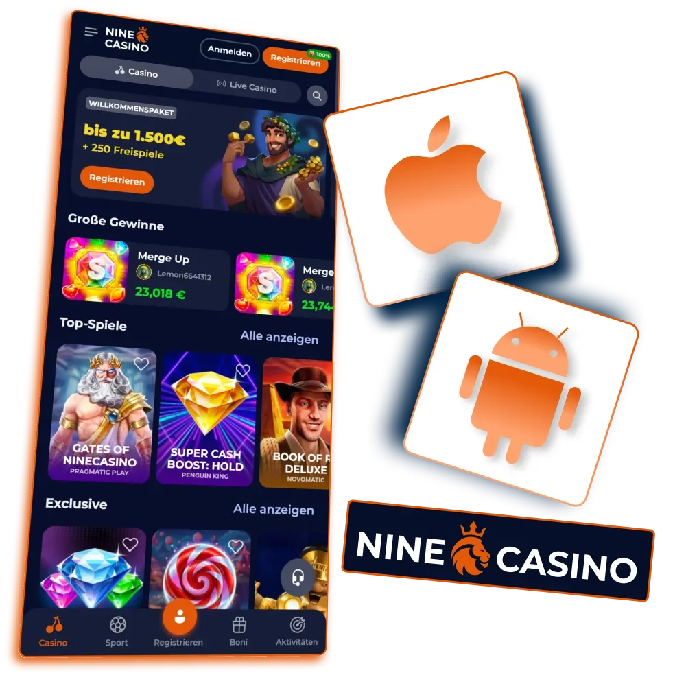 Nine Casino App für mobiles Spielen auf Android und iOS.