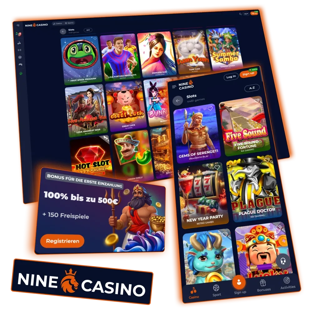Top Slot Games bei Nine Casino mit Bonus spielen.